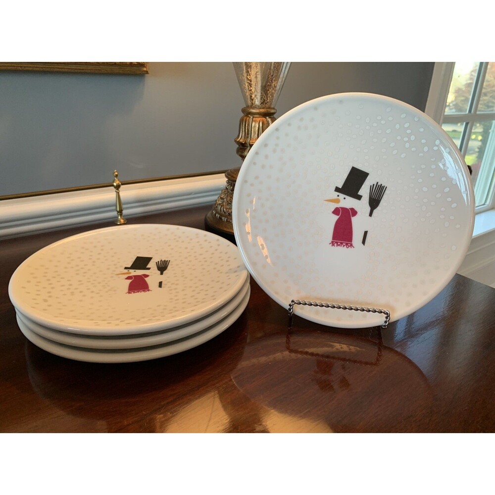 Bodum Christmas Plates Snowman Salad/Dessert/Lunch 8.5" Set of 4 Crate & Barrel